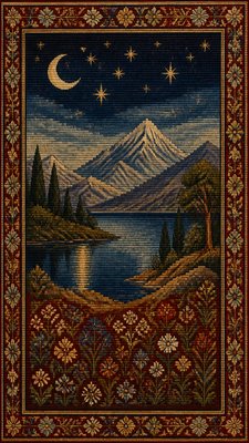 a tranquil mountain lake beneath a starry night sky, no people, no text