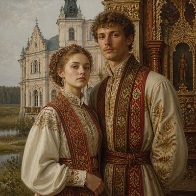 portrait of two people together — Belarusian Art Style