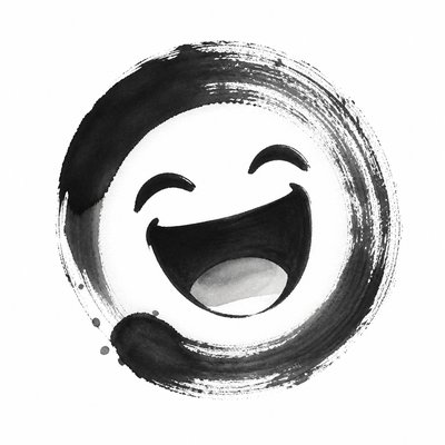 an exaggerated laughing face of an original round mascot character, bold and readable at small size, plain background, no text