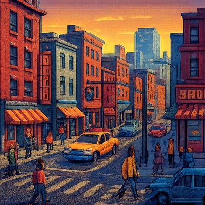 urban street with city activity