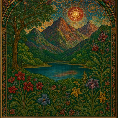 serene landscape with mountains and water