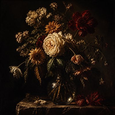 bouquet of flowers in a glass vase