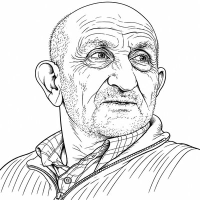a black and white drawing of a man