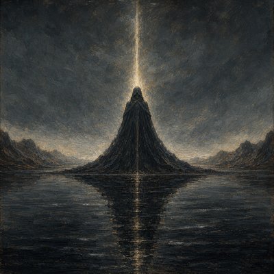 a painting of a person standing in the middle of a body of water