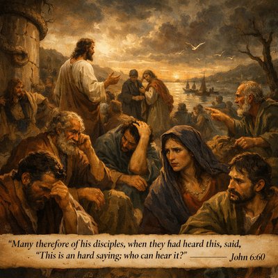 Many therefore of his disciples, when they had heard this, said, This is an hard saying; who can hear it?
John 6:60 (KJV)
