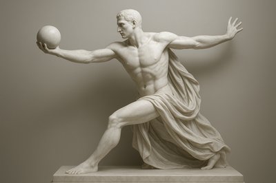 a statue of a man holding a ball