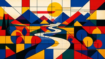 a vast valley with a river winding toward distant mountains at sunrise, no people, no text