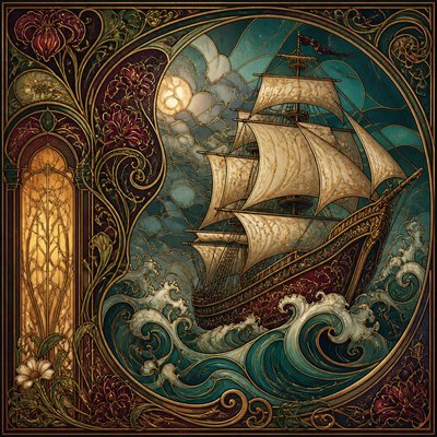 sailing ship on a stormy sea