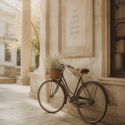bicyle resting against a wall