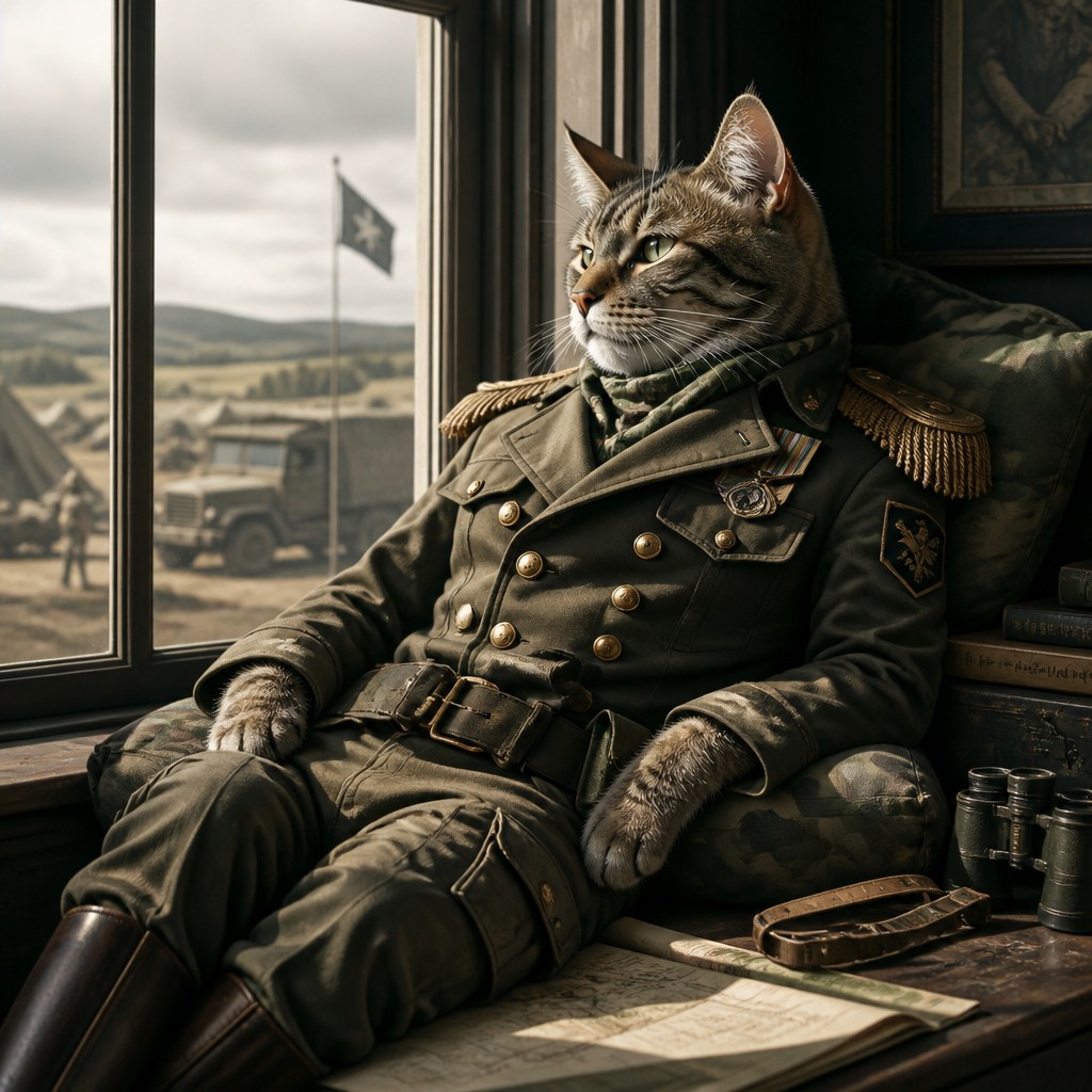 a cat lounging in a sunlit window — Military-Inspired Fashion
