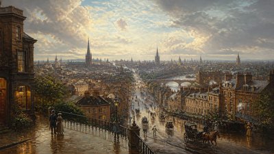 sweeping panoramic landscape with a dramatic sky