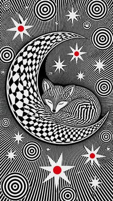a sleeping baby fox curled on a crescent moon among soft stars, gentle and warm, no text
