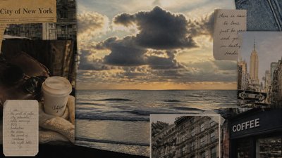 a panoramic ocean horizon with towering clouds at golden hour, no people