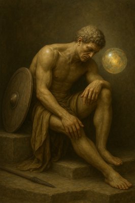 a painting of a man sitting on a step