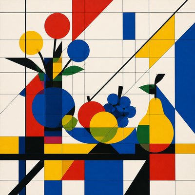 still life arrangement of fruits and flowers