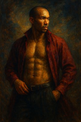 a painting of a man with no shirt on