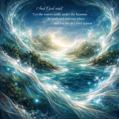 And God said, Let the water which is under the heaven be collected into one place, and let the dry land appear, and it was so. And the water which was under the heaven was collected into its places, and the dry land appeared.
Genesis 1:9 (Brenton)