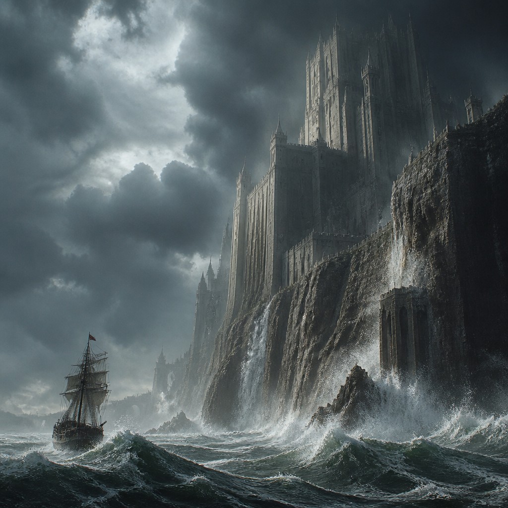 sailing ship on a stormy sea — Epic Scale Art Style