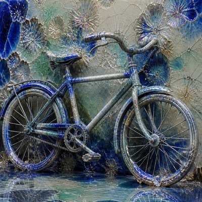 bicyle resting against a wall