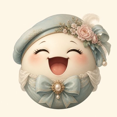 an exaggerated laughing face of an original round mascot character, bold and readable at small size, plain background, no text