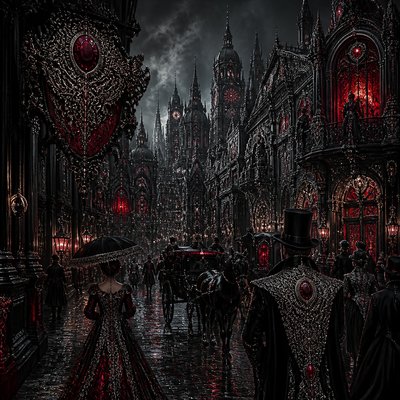 urban street with city activity — Gothic Jewelry Design