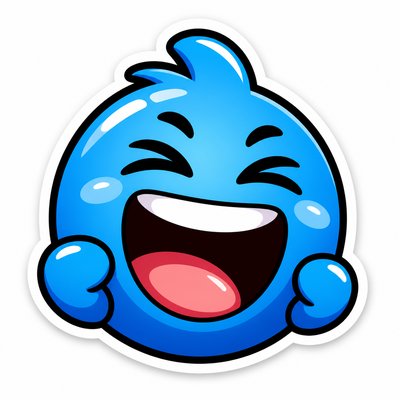 an exaggerated laughing face of an original round mascot character, bold and readable at small size, plain background, no text