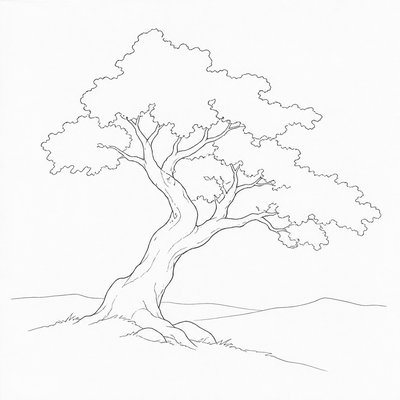 a tree in nature — Contour Line Drawing Style
