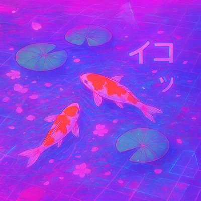 A koi pond seen from above, orange and white koi fish swimming among lily pads, clear water with subtle ripples, fallen cherry blossom petals floating on the surface, dappled sunlight