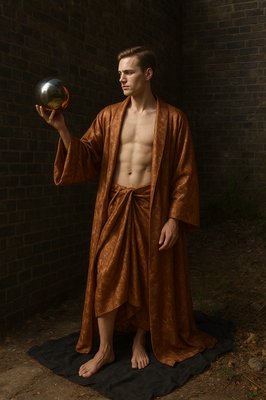 a man in a robe is holding a ball