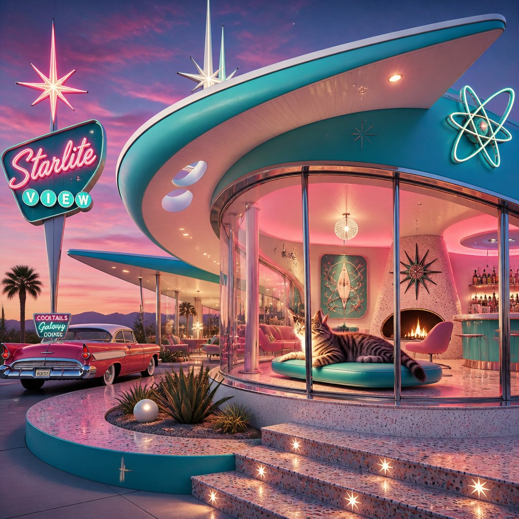 a cat lounging in a sunlit window — Googie Architecture