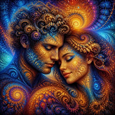 portrait of two people together — Fractal Art Style