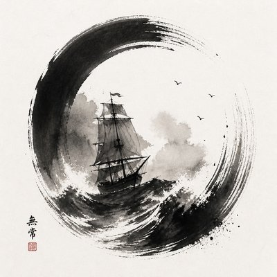 sailing ship on a stormy sea