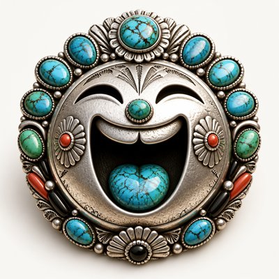 an exaggerated laughing face of an original round mascot character, bold and readable at small size, plain background, no text