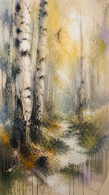 a serene birch forest in soft morning light, no people, no text