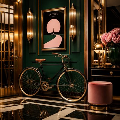 bicyle resting against a wall — Hollywood Regency Interior Design