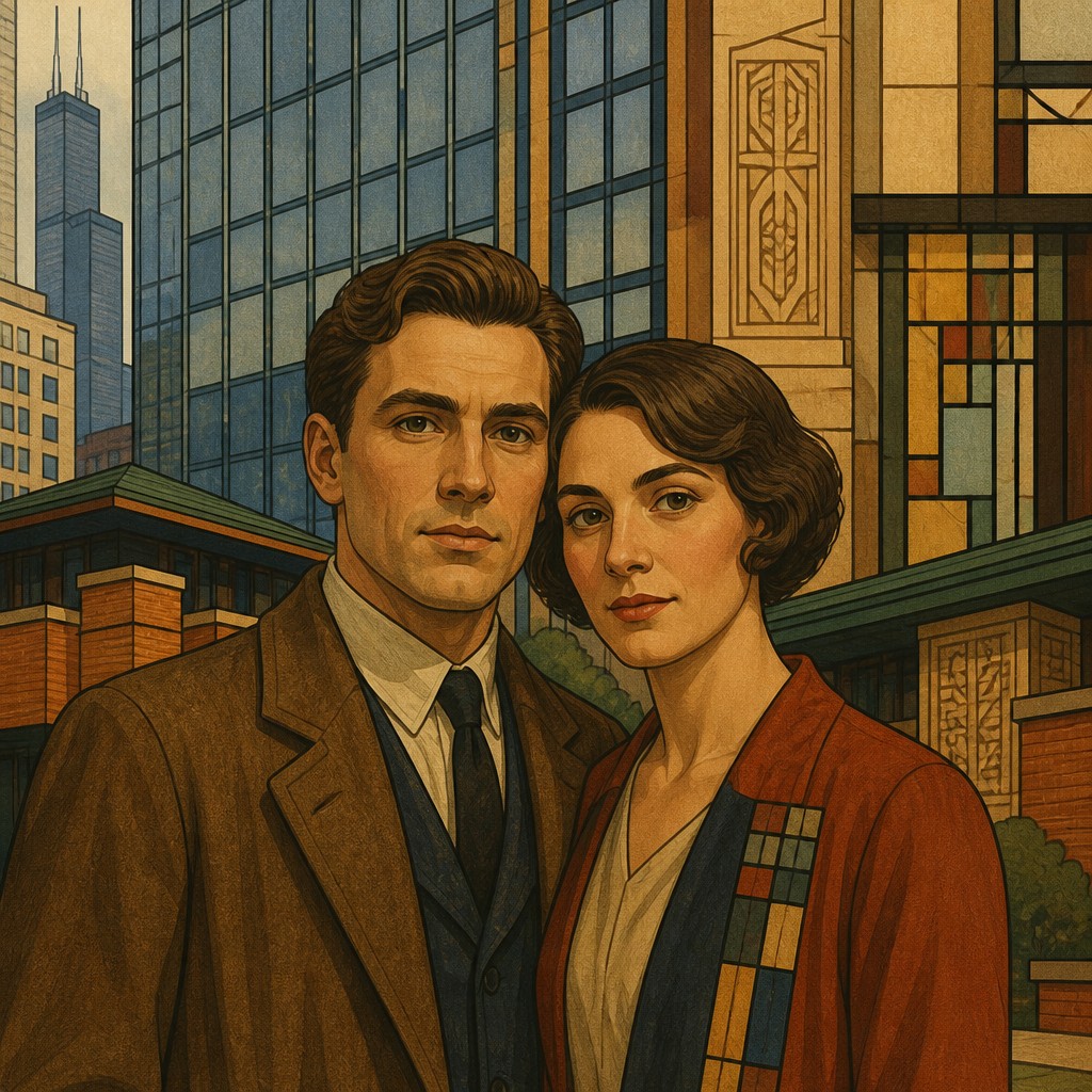 portrait of two people together — Chicago Art Style