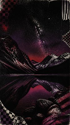 a tranquil mountain lake beneath a starry night sky, no people, no text