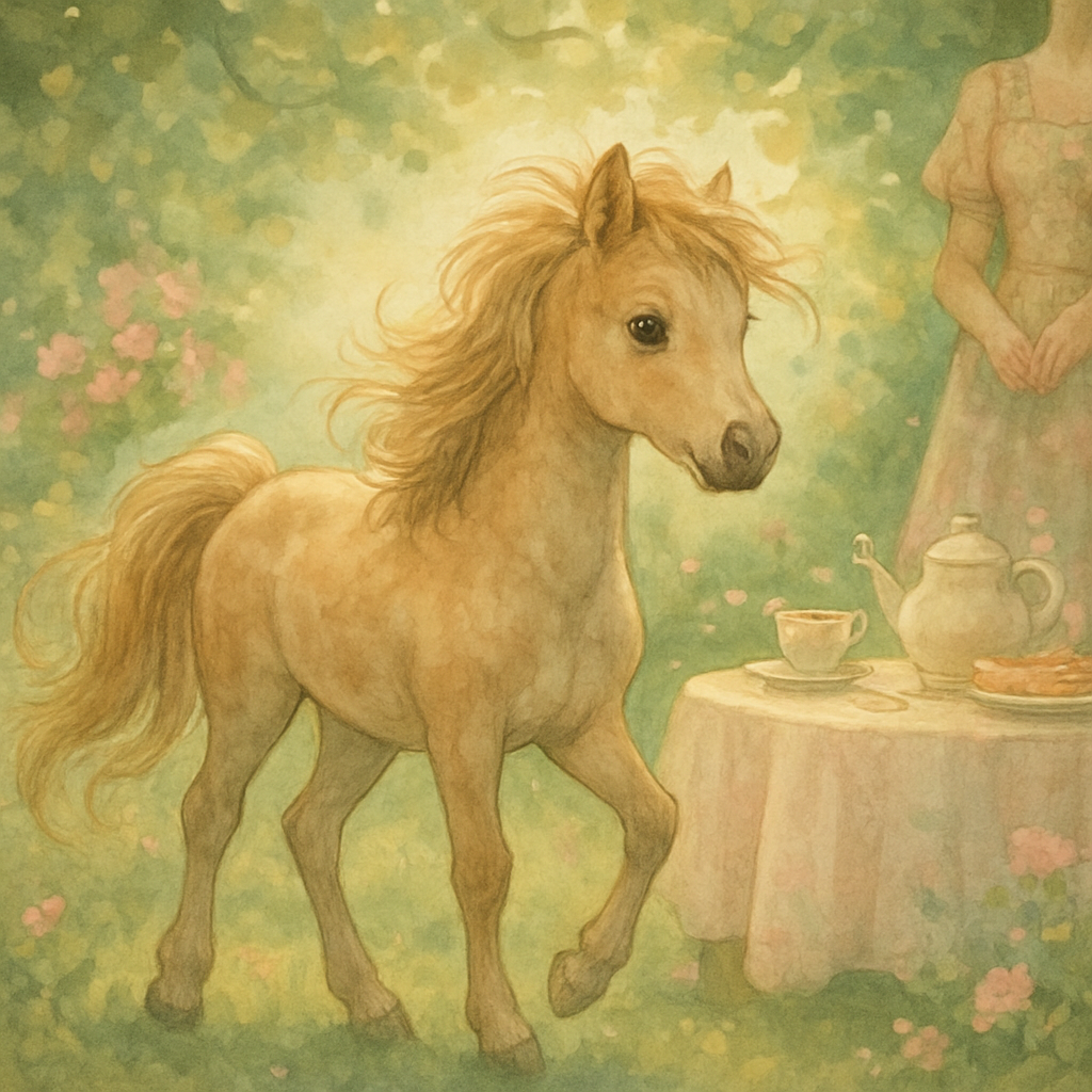 whimsical little horse, intricate details, watercolor-dream mood, gentle movement in the mane and tail, expressive eyes, cinematic depth and color