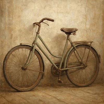 bicyle resting against a wall