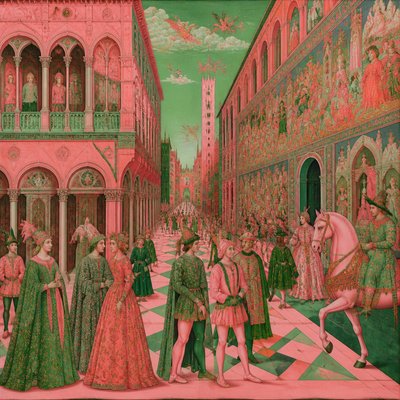 urban street with city activity — Ferrara Art Style