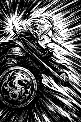 a painting of a man with a sword and shield