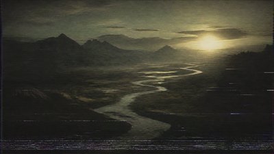 a vast valley with a river winding toward distant mountains at sunrise, no people, no text