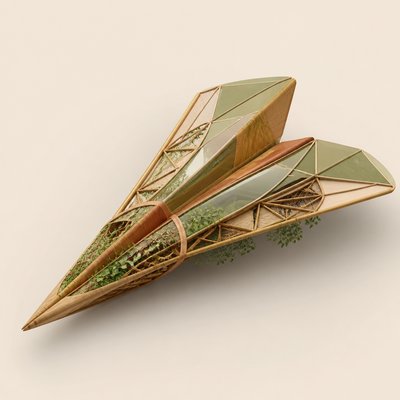 a paper plane, clean minimal composition on a plain background, no text