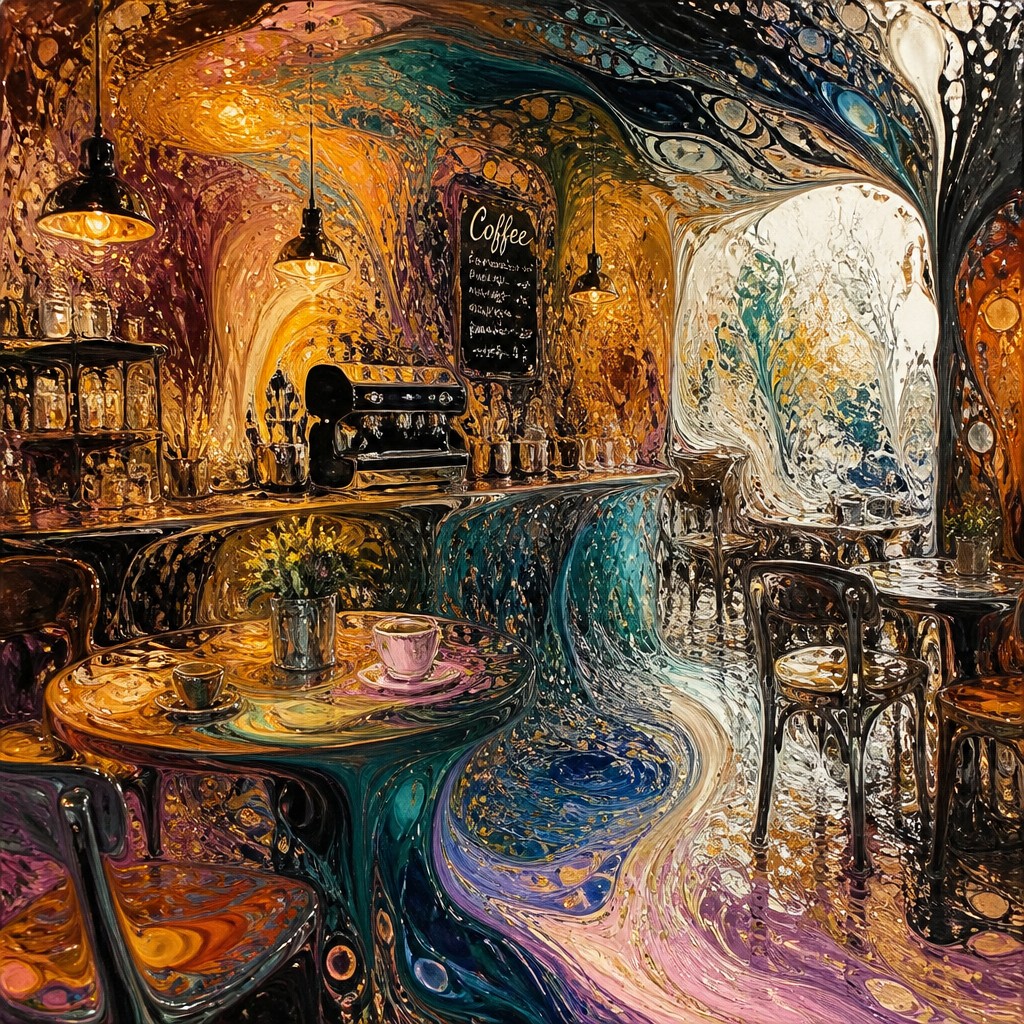 cozy cafe interior with warm lighting