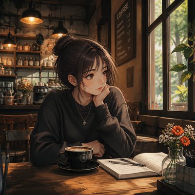 cozy cafe interior with warm lighting