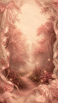 a mysterious forest path with fireflies and drifting mist, atmospheric vertical composition with open space at the top, no text