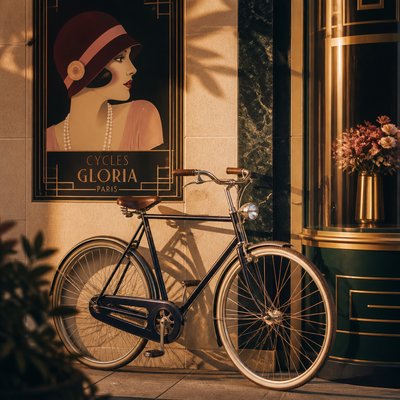 bicyle resting against a wall