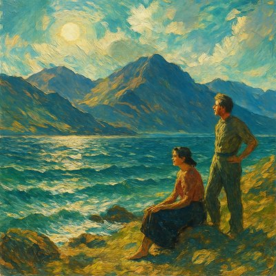 serene landscape with mountains and water