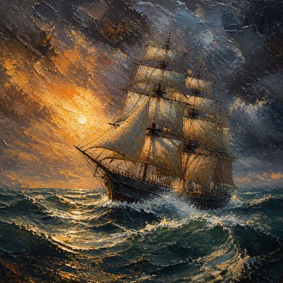 sailing ship on a stormy sea