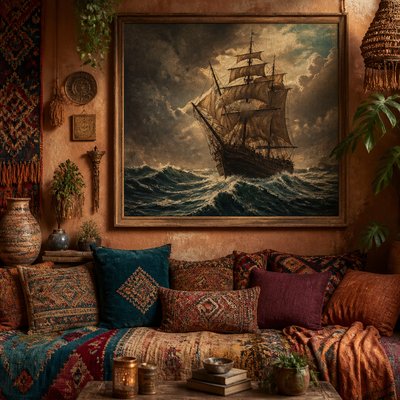 sailing ship on a stormy sea